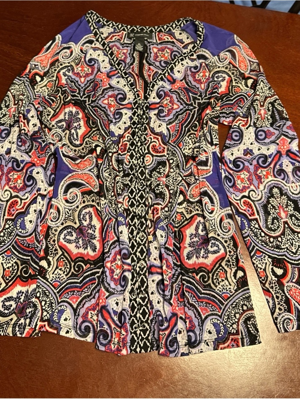 INC Women’s Purple Paisley Print Long-Sleeve shirt
